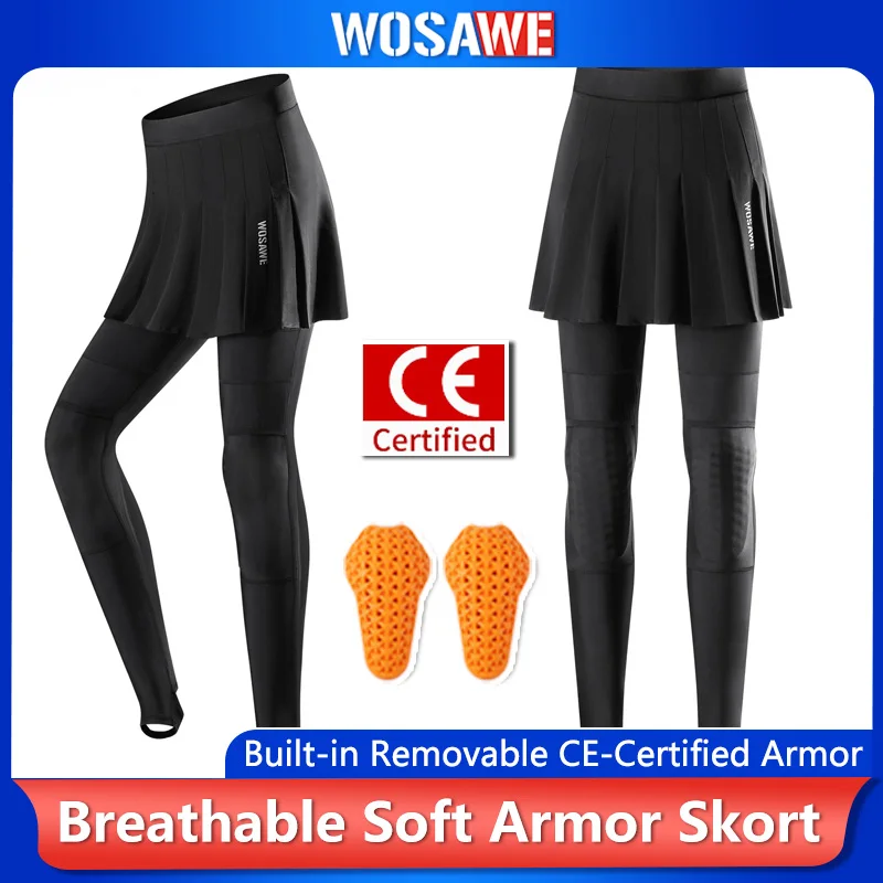 WOSAWE Women Motorcycle Pants Removable Kneepads Ladies Slim Fit Lift Hip Trousers Motocross Racing Leggings with Soft Knee Pads