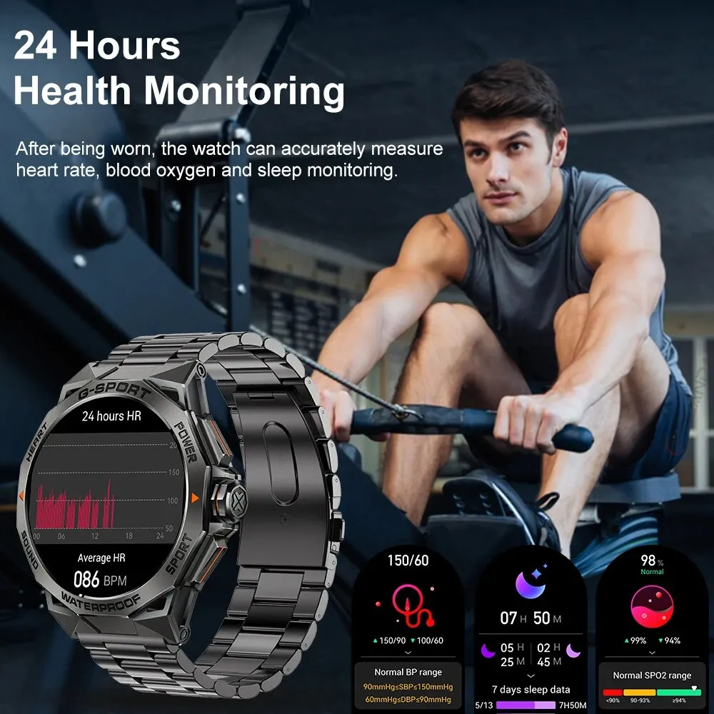 MEVADEN 1.43” AMOLED HD Bluetooth Call Smart Watch Men Sports Fitness IP68 Waterproof Steel Smartwatch for Android IOS K62