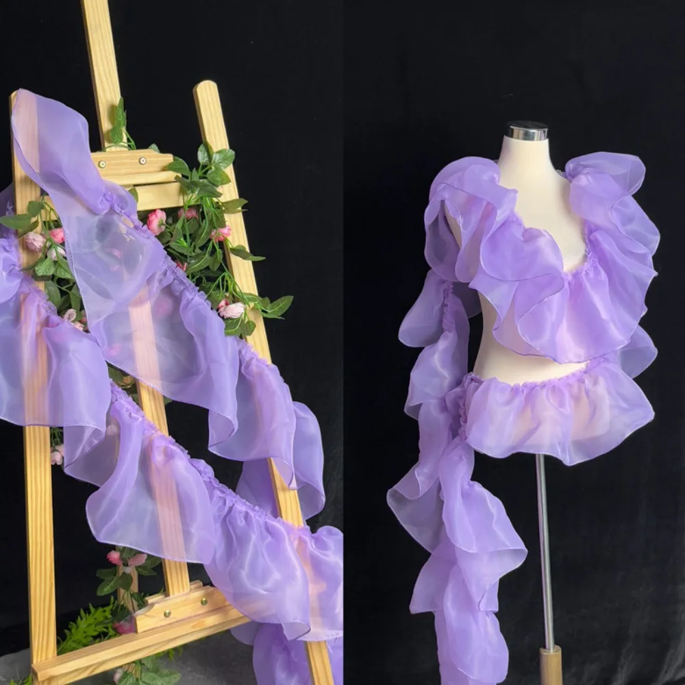 New 20CM Wide Lace Organza Fabric Solid Color Pleated Shape Lotus Leaf Edges DIY Decoration Material Wrinkles Curled Edges