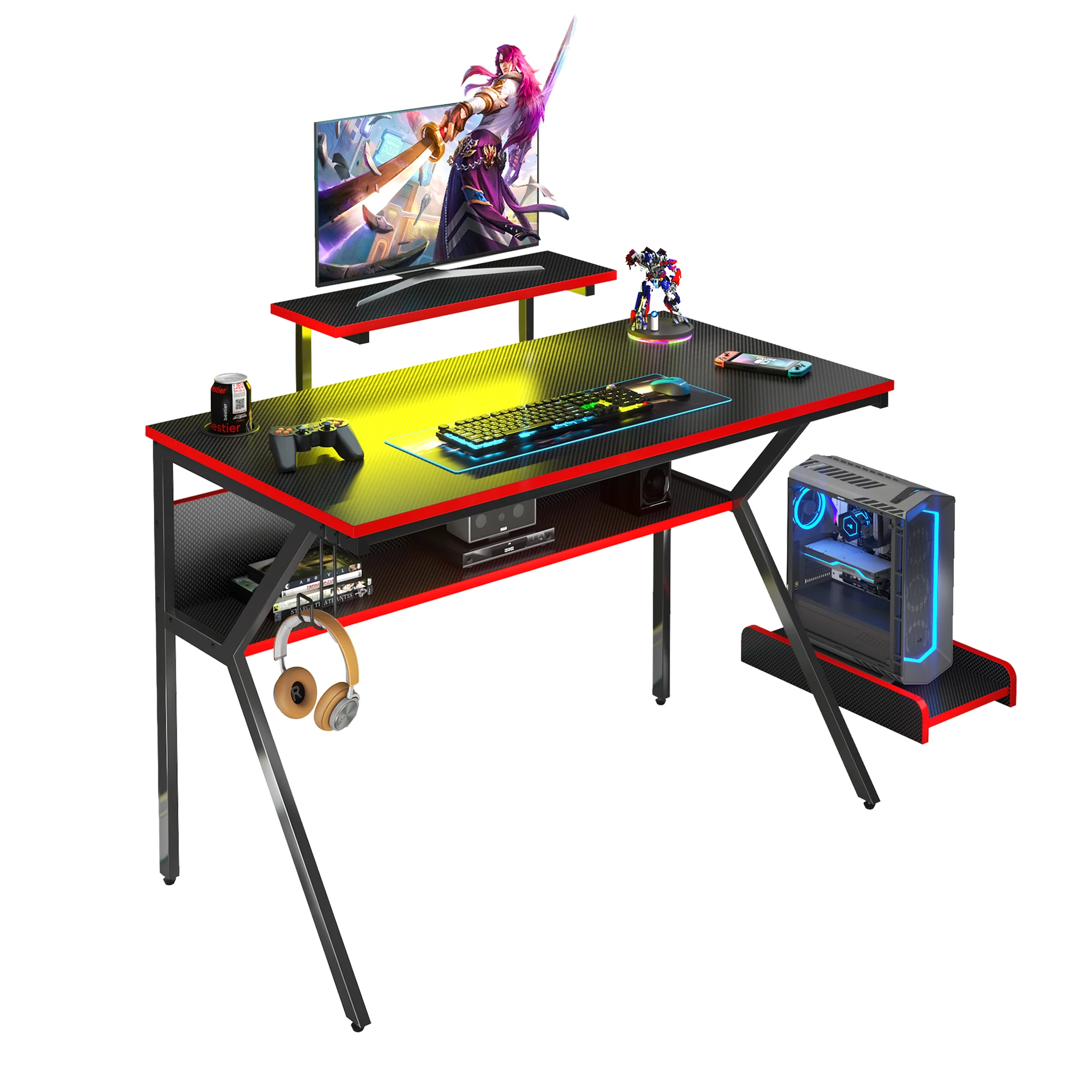 Game Desk Racing Style Office Desk Gaming Player Computer Workstation Game Desk With Central Processing Unit Bracket