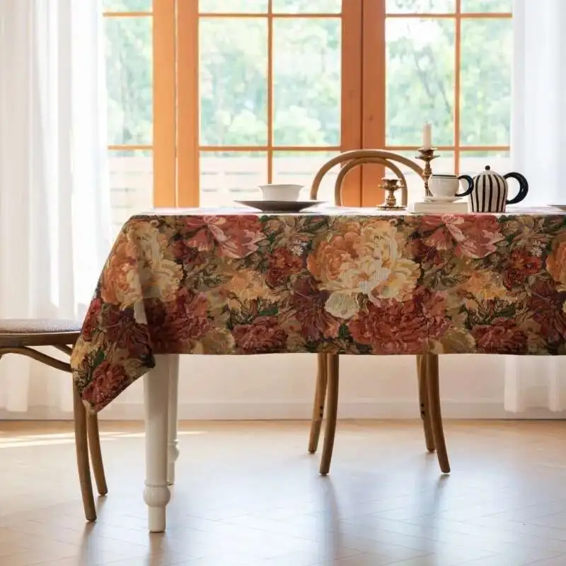 

Oil Painting Large Flower Table Cloth Tea Table Cover Cloth Countryside Style Fabric Dining Table Cloth Cotton