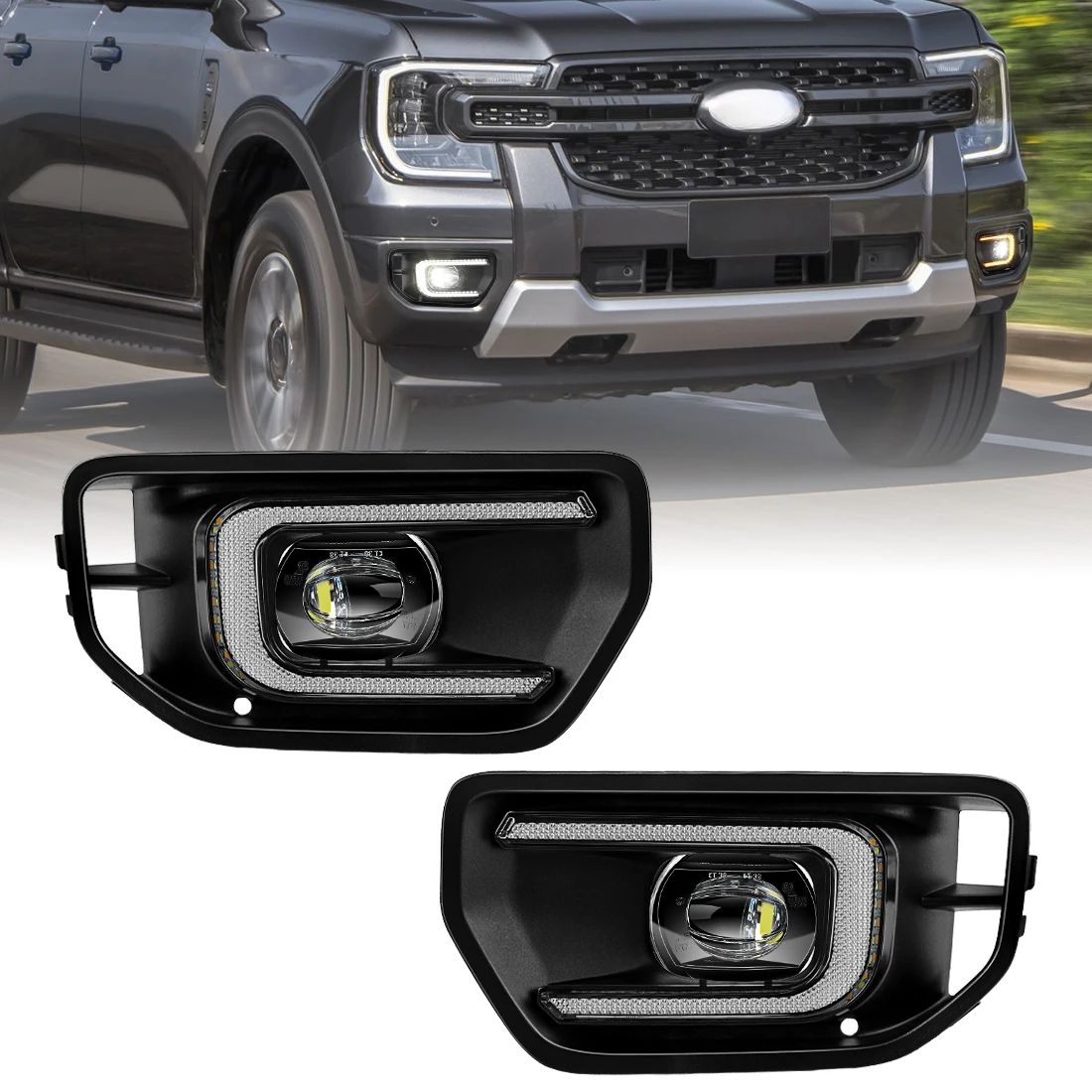 

DRL with Fog Lamp For Ford Ranger XL XLT 2022 2023 2024 Daytime Running Light Front Bumper Driving Lamp Daylight Car Accessories