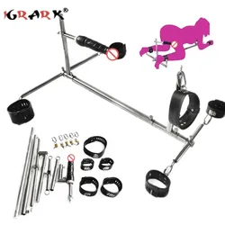 Stainless Steel Bondage Frame Locking Device Spreader Bar with Ankle Cuffs BDSM Sex Position Fixed Open Legs Adult Game Toys