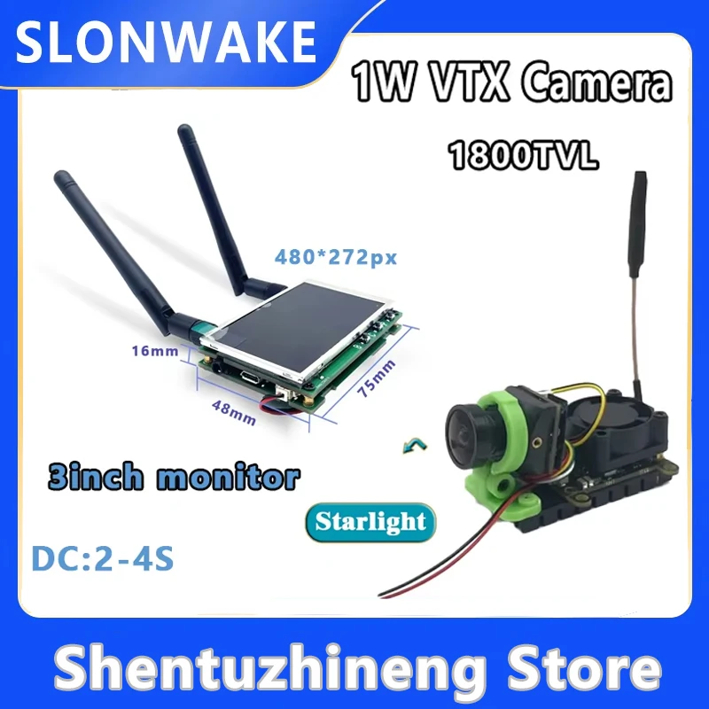 

5.8G 3 Inch LCD Auto Search FPV Monitor +1000mW VTX transmitter Build-in Battery +1800TVL Starlight camera to fixed-wing