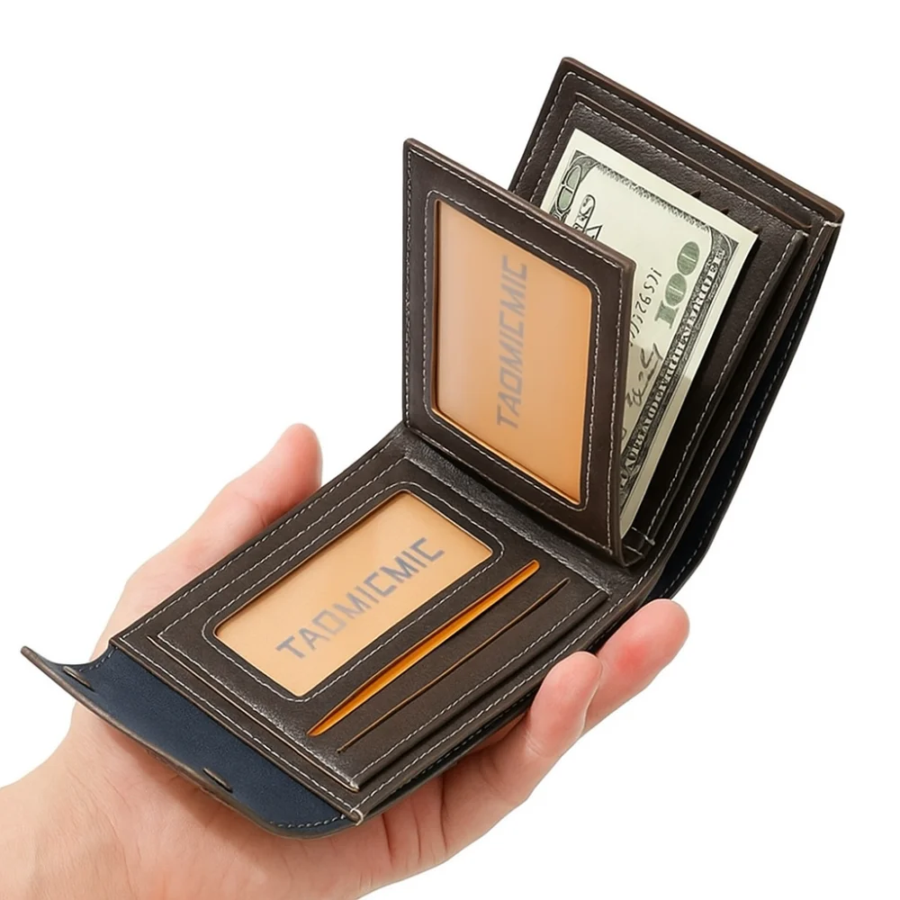 بسيطة رجال الأعمال محفظة قصيرة حقيبة النقدية عارضة الذكور محفظة ثنائية الطي بلون بو الجلود عملة جيب الذكور