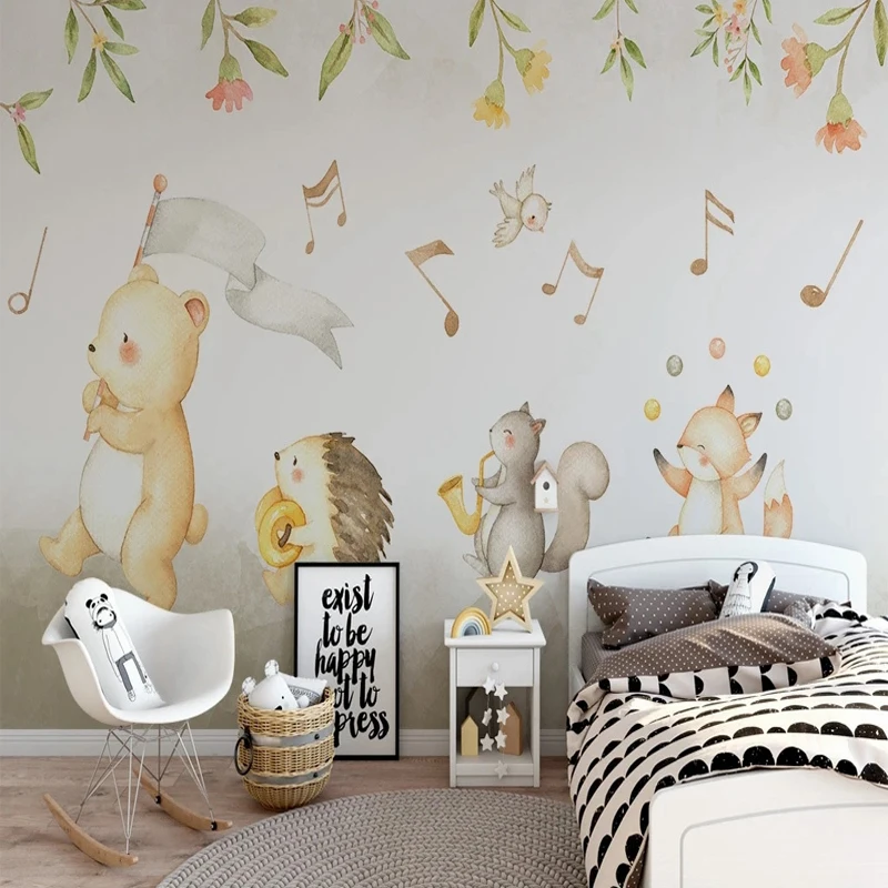 Custom Size Cartoon Forest Animals Concert Photo Mural Wallpaper for Children's Room Decoration Waterproof Canvas Wall Papers 3D