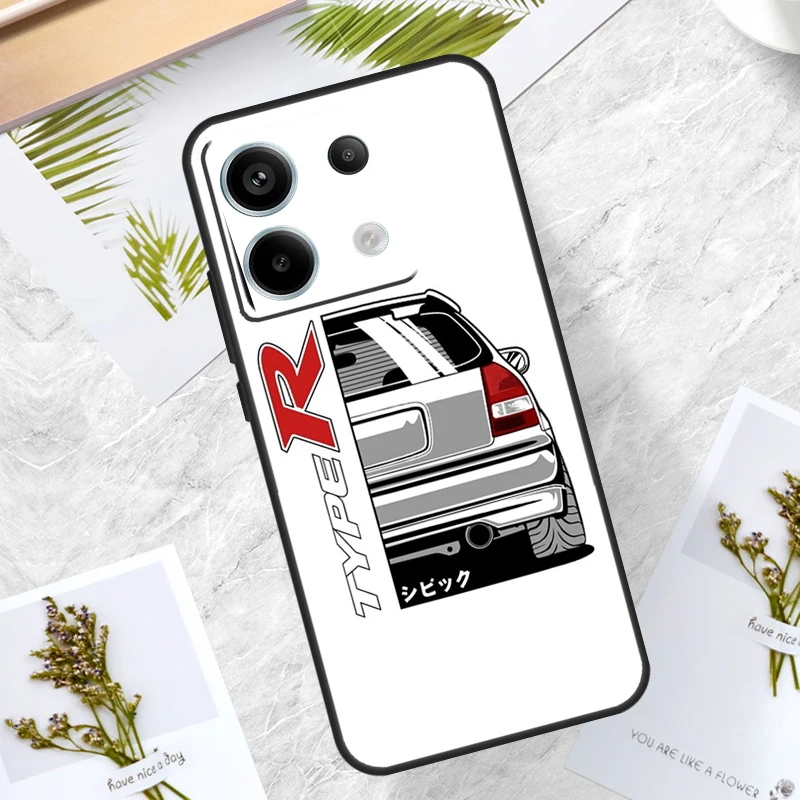 JDM Type R Civic Sport Car Case For Xiaomi Redmi Note 13 Pro 12 11 10 9 9S 10S 11S 12S Cover For Redmi 12C 9C 10C 13C