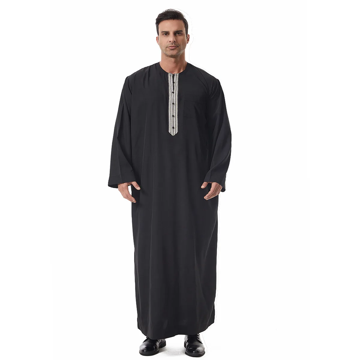 มุสลิม Robe อาหรับชาติพันธุ์แขนยาวเย็บปักถักร้อย Casual Men Abaya Jubba Thobe Eid Djellaba Saudi อาหรับ Daffah Dishdasha Kaftan