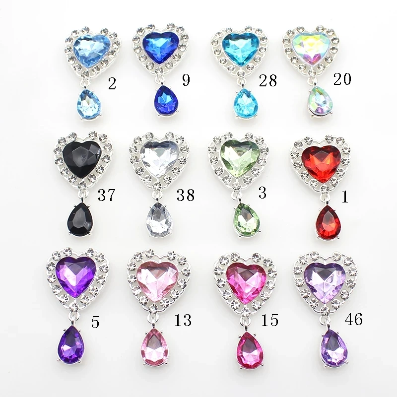 New 5-Piece/Batch 25 * 44MM Heart-Shaped Acrylic Diamond Button Pendant DIY Sewing Alloy Wedding Exquisite Decorative Accessorie