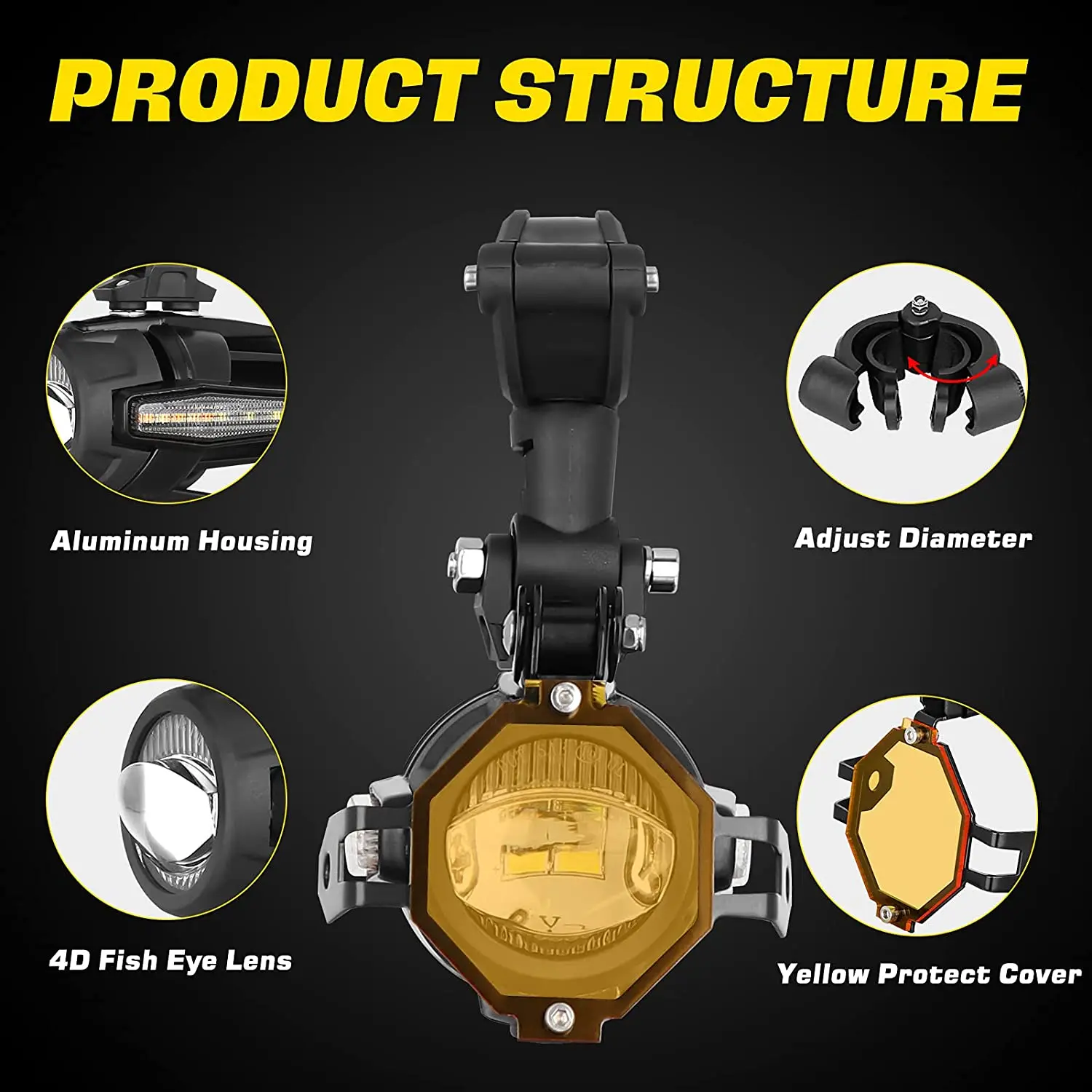 Motorcycle Light Emitting Diode  Light Driving Fog DRL Yellow Turning