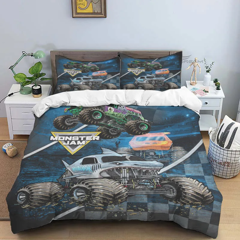 

Popular Monster Jam Patterns Comforter Bedding Set,Duvet Cover Bed Set Quilt Cover Pillowcase,King Queen Size Bedding Set