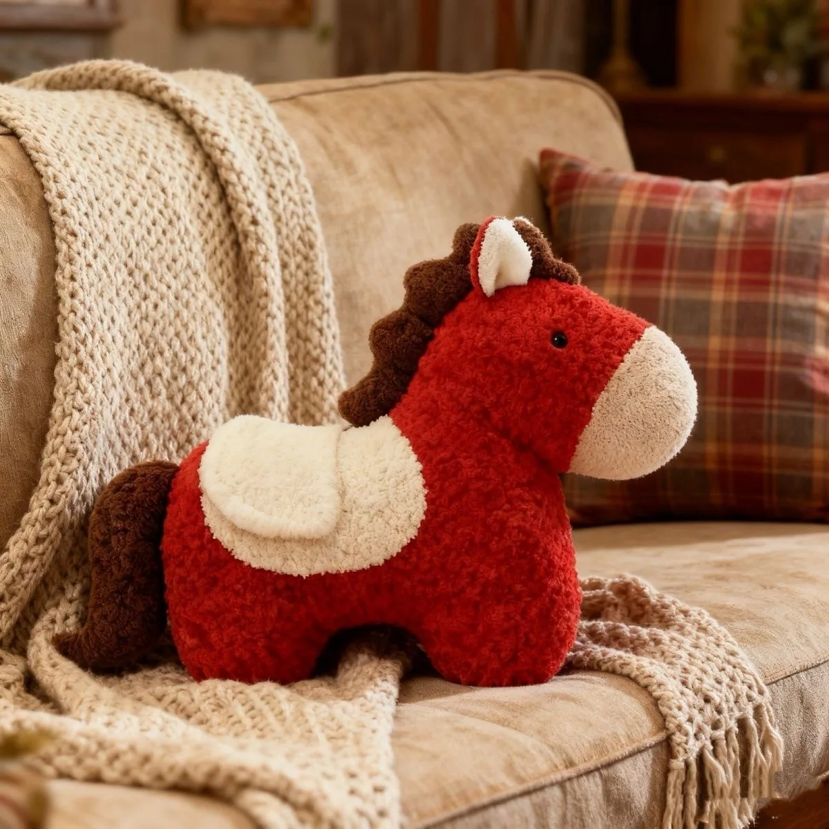 New Year Creative Horse Pillow Special-shaped Plush Doll Sofa Living Room Spring Festival Decor Good Luck Car Cushion Ornaments