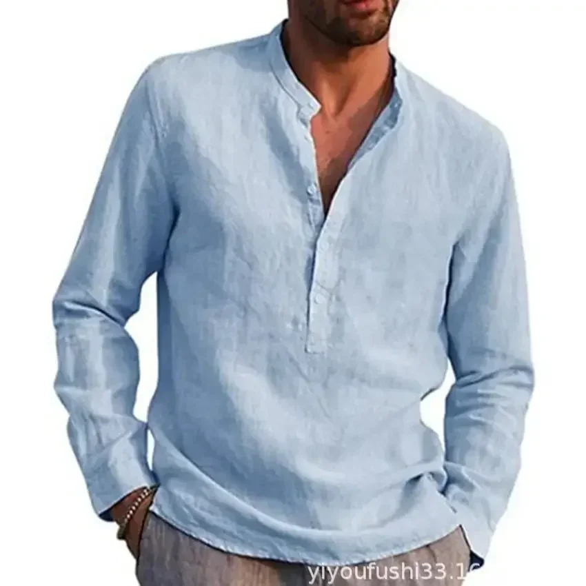 Solid Casual Loose Plain Linen Shirts for Men 2023 Trend Normal Men's Long Sleeves Oversized Shirts Elegant Fashion Male Tops