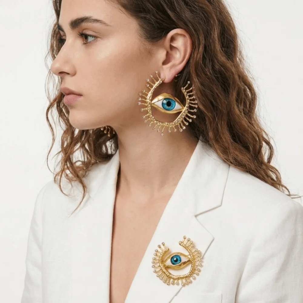 Baroque Style Big Eyes Dangle Earrings Vintage Exaggerated Eye Brooch Resin Lightweight Eyes Earring Corsage For Women Jewelry