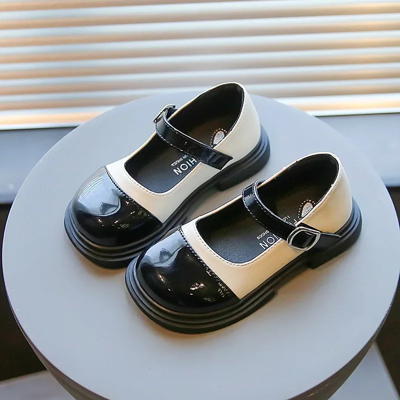 Girl PU Leather Shoes Autumn New Black British Style Soft Sole Bow Children\'s Flats Princess Baby Loafer Footwear