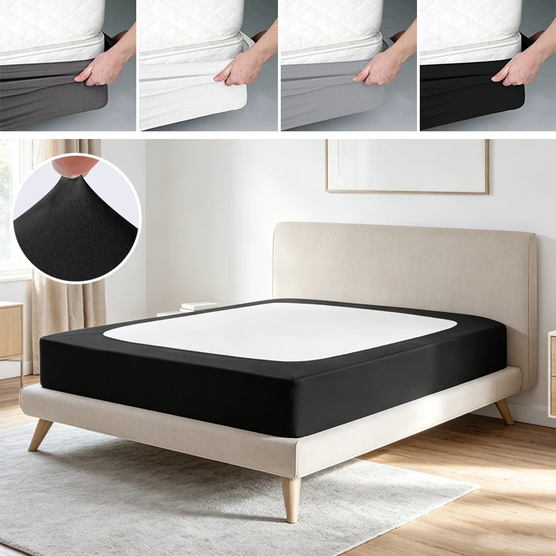 360° Full Wrap Box Spring Cover High Stretch 4-12 Inch Deep Pocket 4 Sides Bed Protector for King Queen Full Twin Bedroom Beds