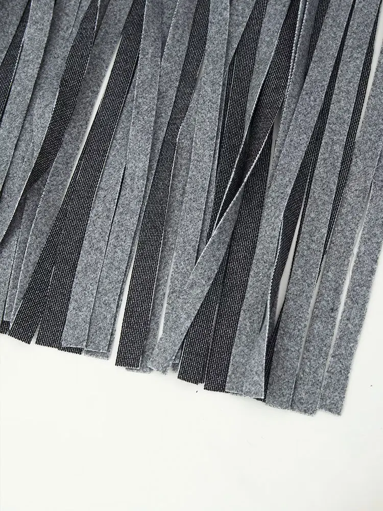 NLZGMSJ Casual Vintage Chic Solide Frauen Quaste Dekoration Mantel V-ausschnitt Übergroßen Lange Jacken 2025, Herbst Winter Dicke Mäntel