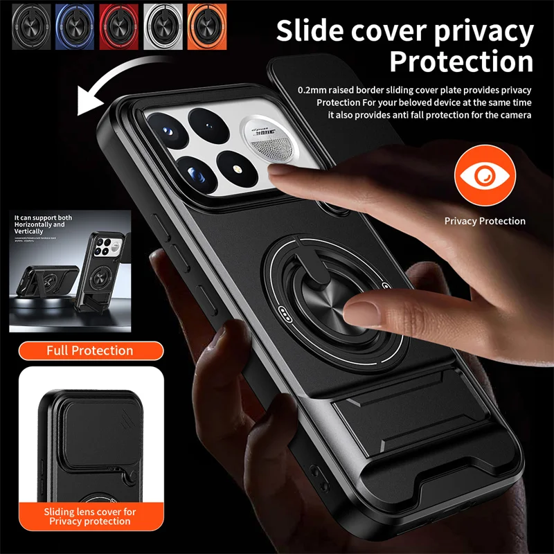 Custodia protettiva per smartphone Xiaomi Poco F9 Pro F9 Ultra, con protezione per l'obiettivo, supporto magnetico a forma di anello e guscio posterio