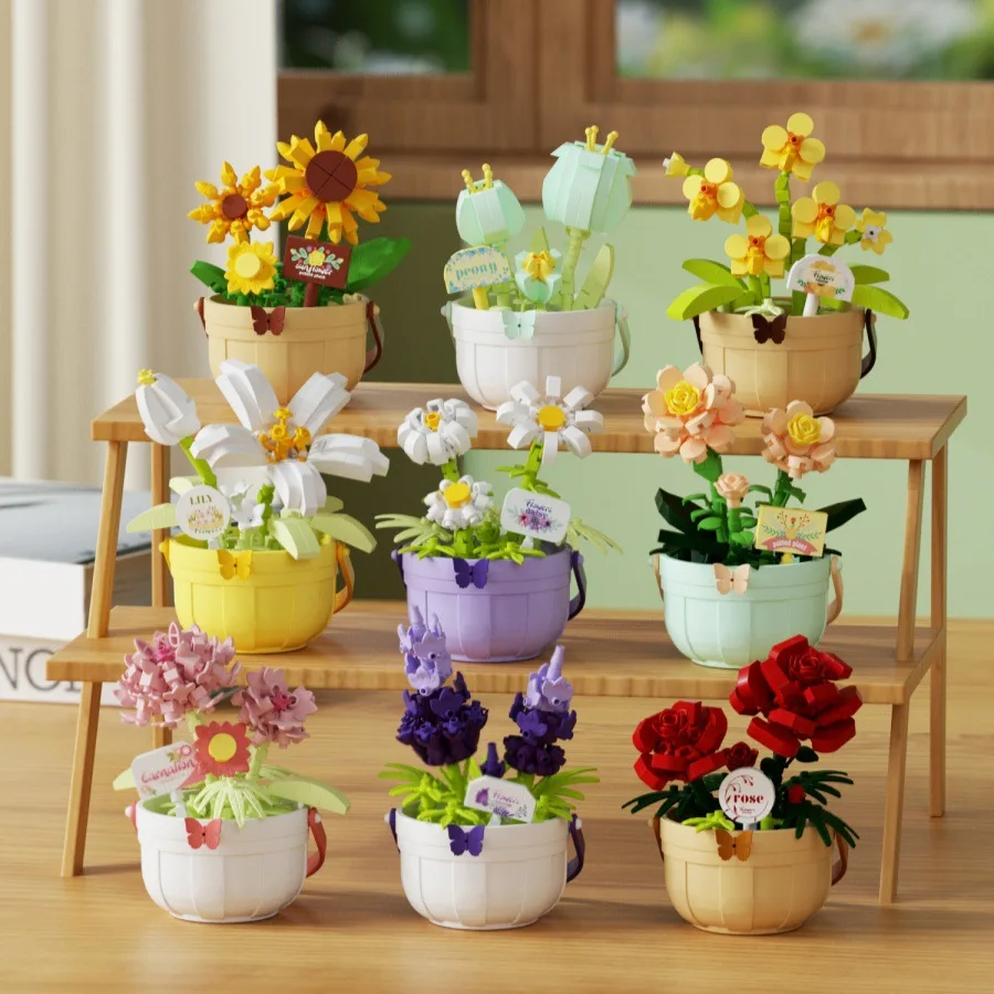 tulip flowers MOC Building Blocks Toy Sets plant mini block construction set DIY Bricks Toys for Kids girl Gifts Home Decoration