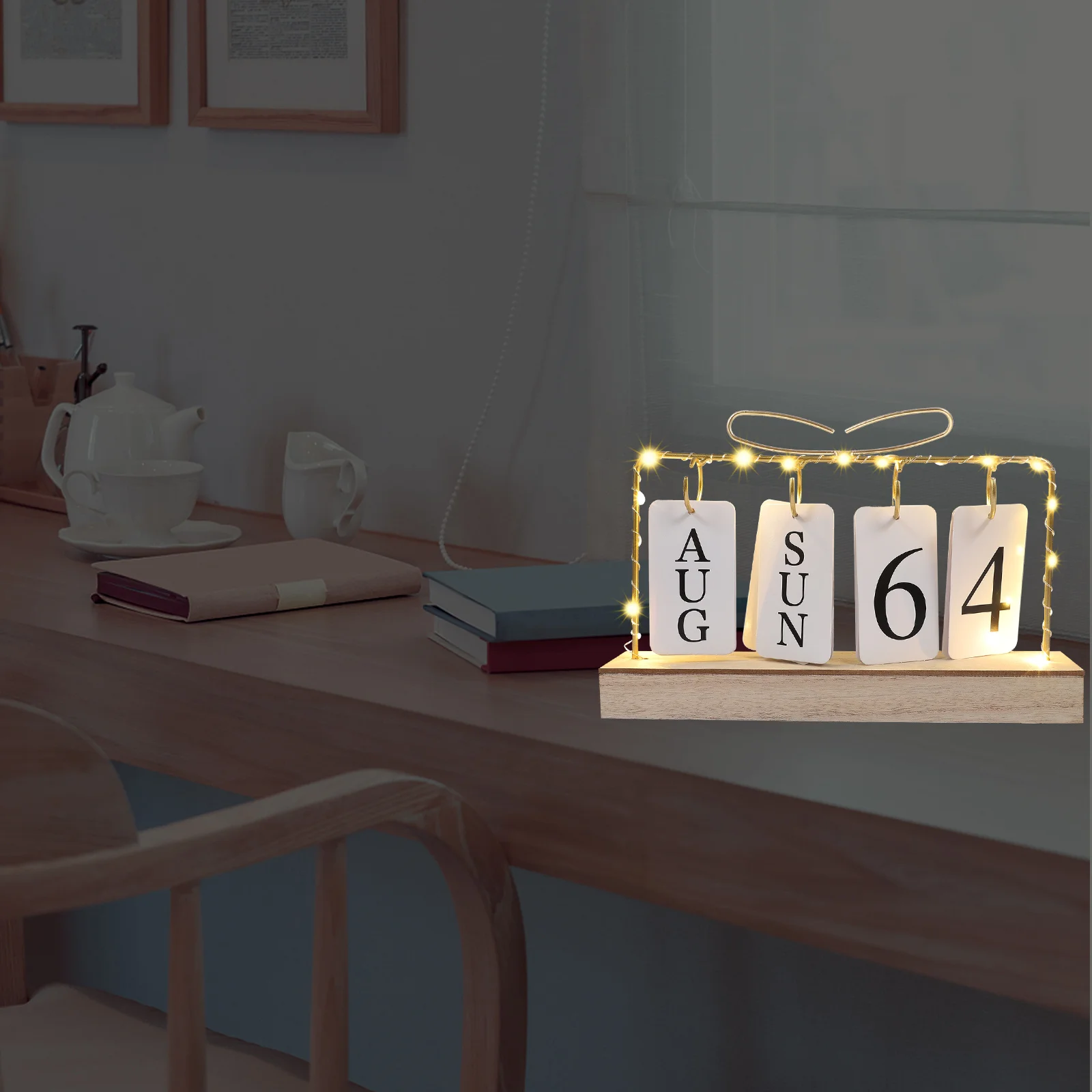 

Wooden Desk Calendar With Light Creative Perpetual Calendar For Office Home Decor Tabletop Adornment Printing Product