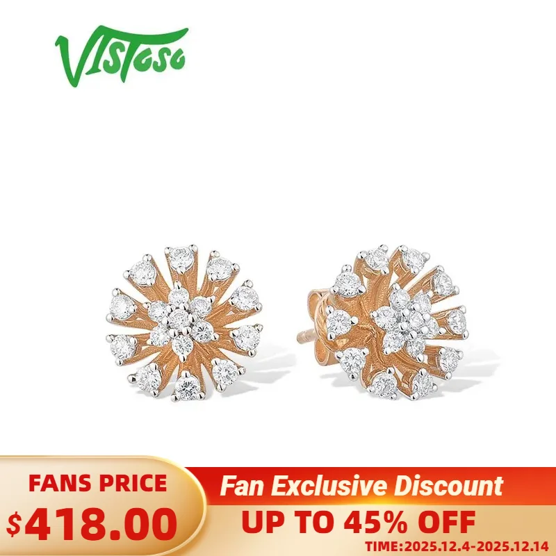 

Женские золотые серьги-гвоздики VISTOSO, розовое золото 14 к 585 пробы со сверкающими бриллиантами, изящные модные ювелирные украшения