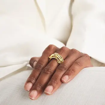 奢華立方氧化鋯鍍金多層連接戒指,女士時尚混色可疊戴戒指,派對飾品 10 最佳銷售 戴金戒指的女人 - №8