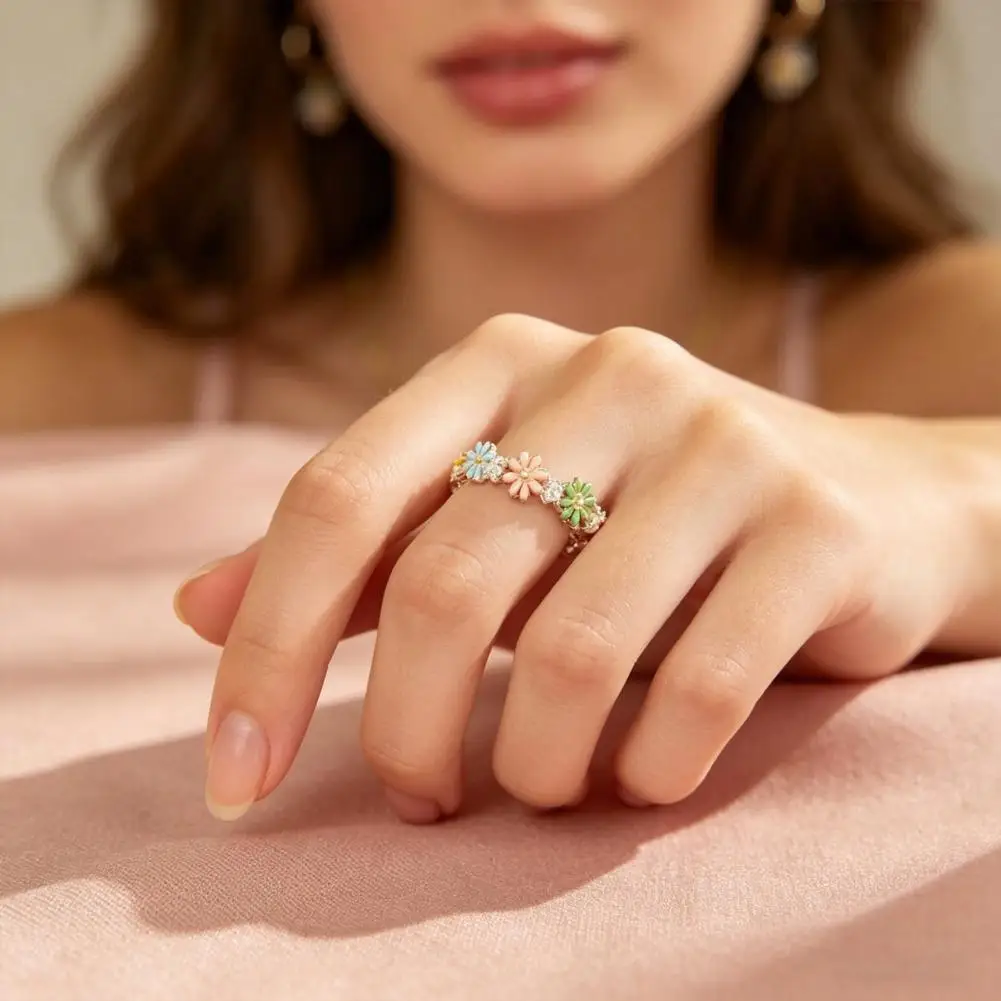 Flower Ring 3d Flower Shape Finger Ring Health Mood Support Band Stress Relief Jewelry for Wife Mother Sister Daughter Long Wear