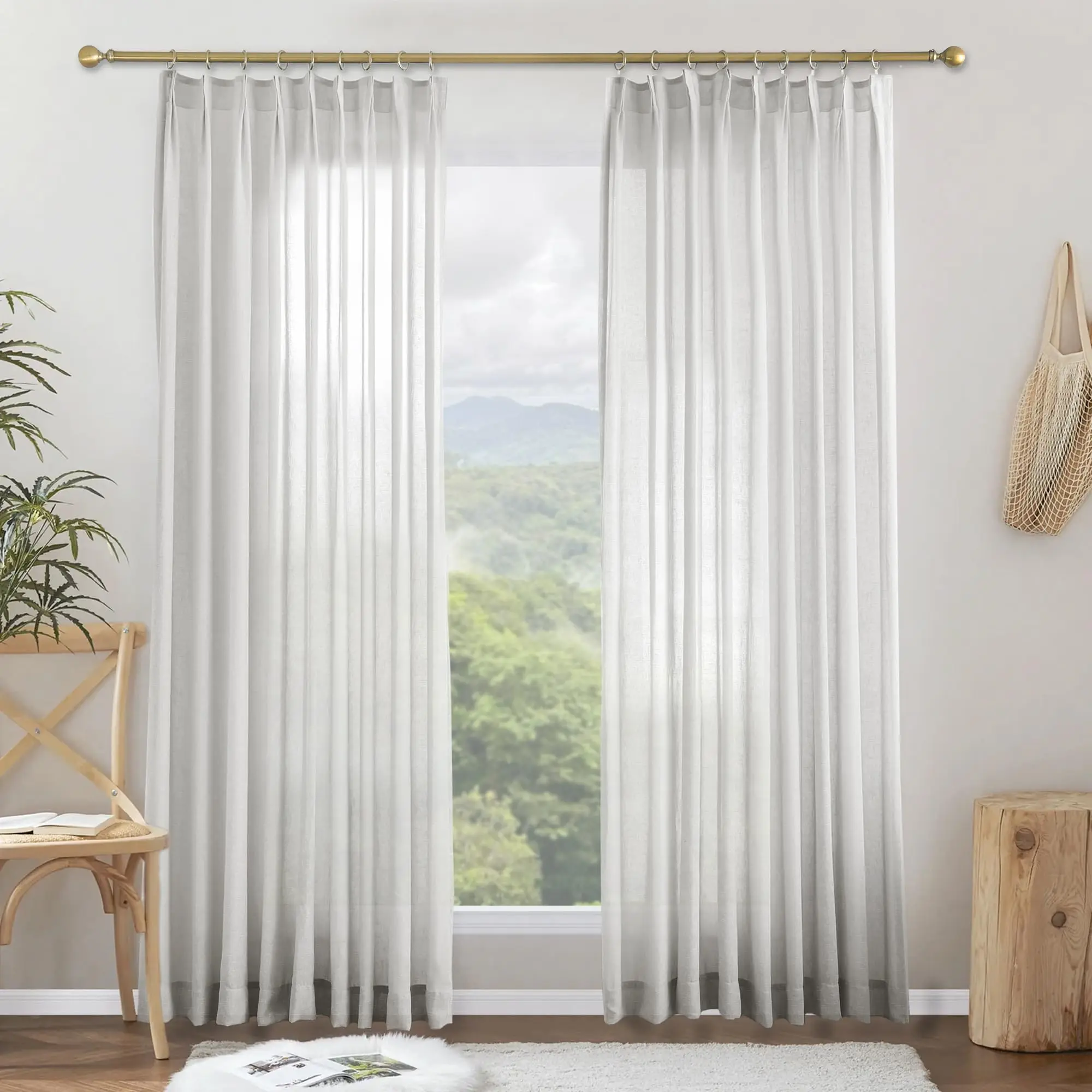 Pinch Pleated Linen Curtains, Greige, 26W x 63L 1 Panel