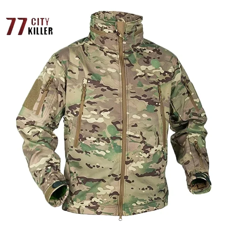 Autumn and Winter Men\'s Tactical Jacket Waterproof Fleece Soft Shell Men\'s Outdoor Sports Windproof Jacket