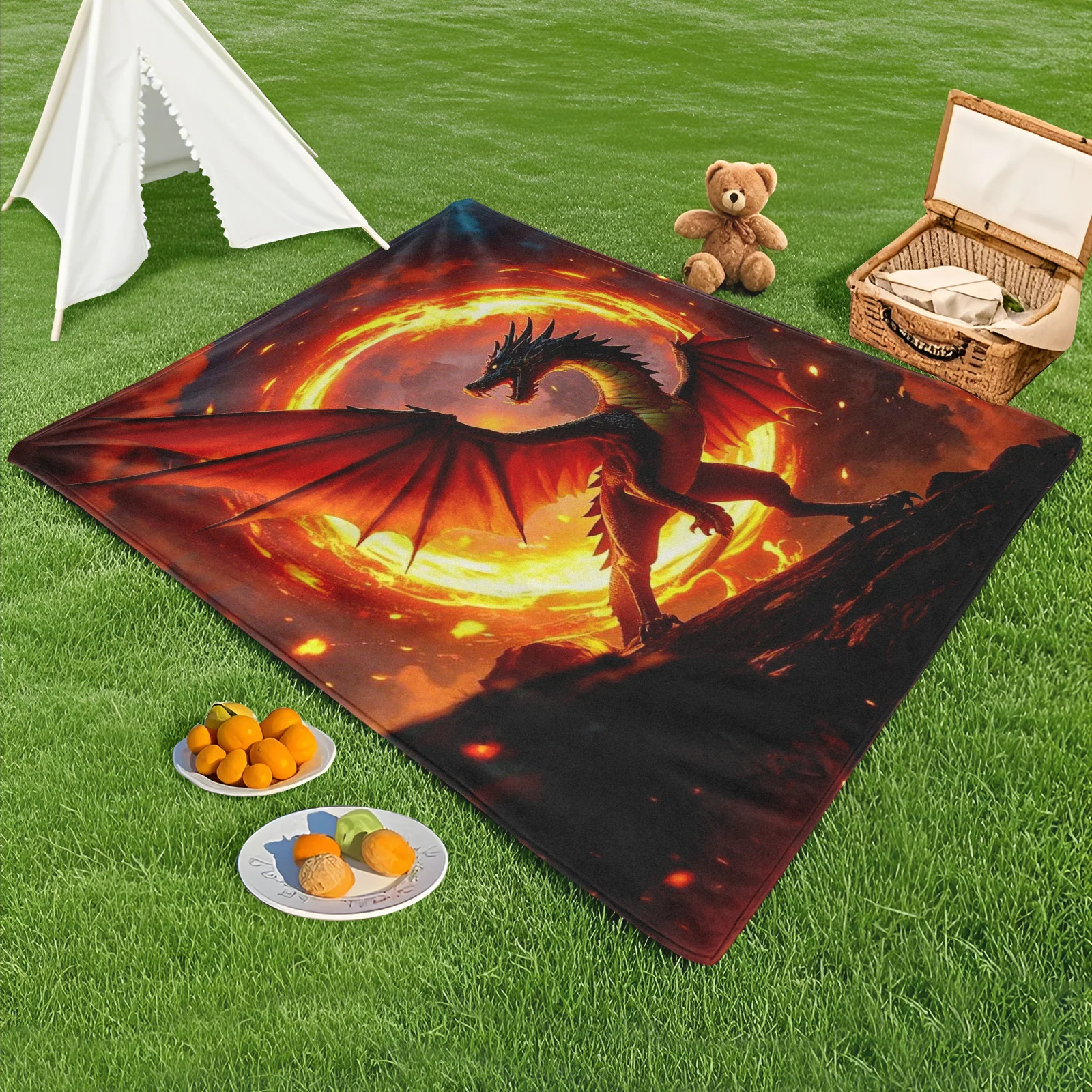 بطانية Dragon Fire Circle الأسطورية لإعادة الميلاد الخيالية الخارجية للتخييم والمشي لمسافات طويلة والهروب من الطبيعة الملحمية