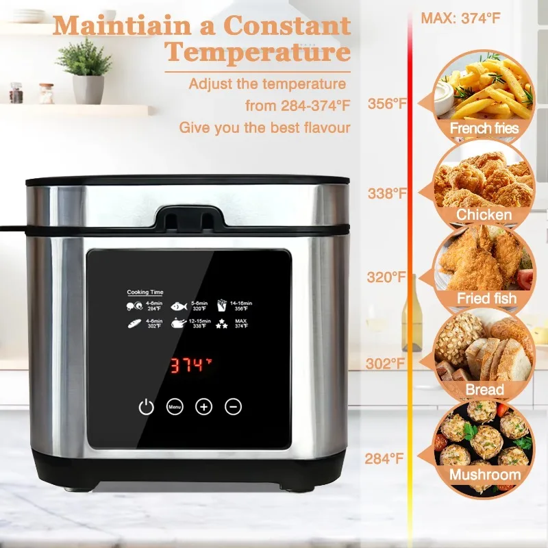 1.5L electric deep fat fryer brushed stainless steel non-stick surface overheating protection French outdoor home