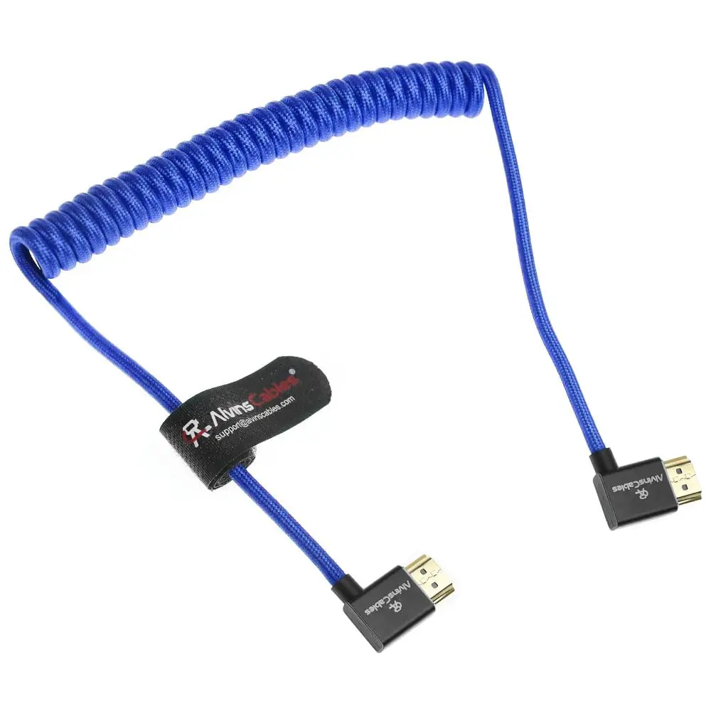 Alvin's Cables 8K 2.1 HDMI Cable 48Gbps 8K@60Hz 4K@120Hz High Speed Braided Coiled Cable for Sony A7 A9,Left to Left Angle, Blue