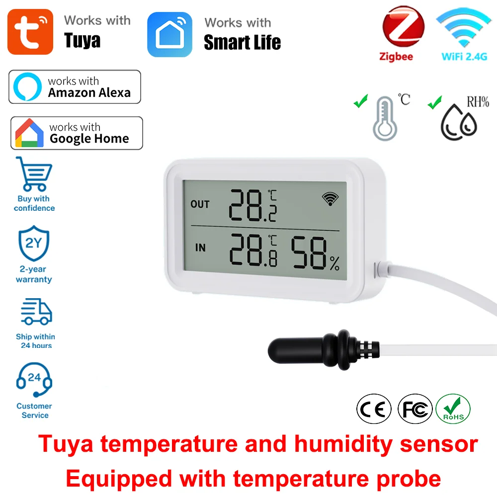 Tuya Zigbee WiFi capteur de température et d'humidité compteur numérique LCD hogar inteligente fonctionne avec Smart Life Alexa avec sonde externe