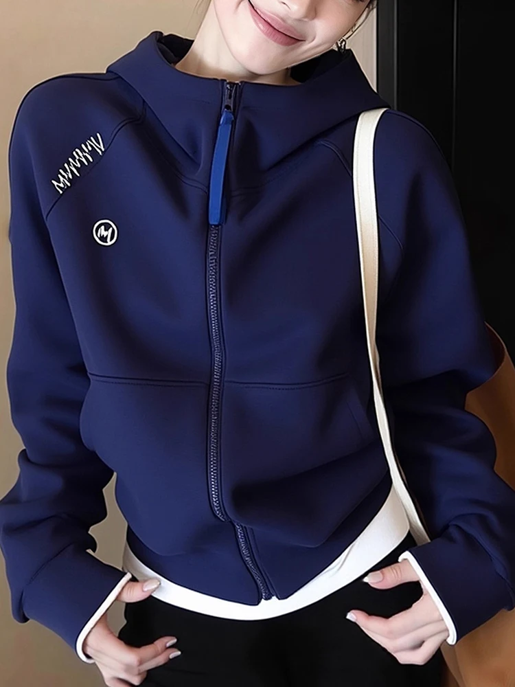 

Женская утепленная толстовка на молнии с капюшоном, повседневная свободная кофта-кардиган для весны и осени в корейском стиле