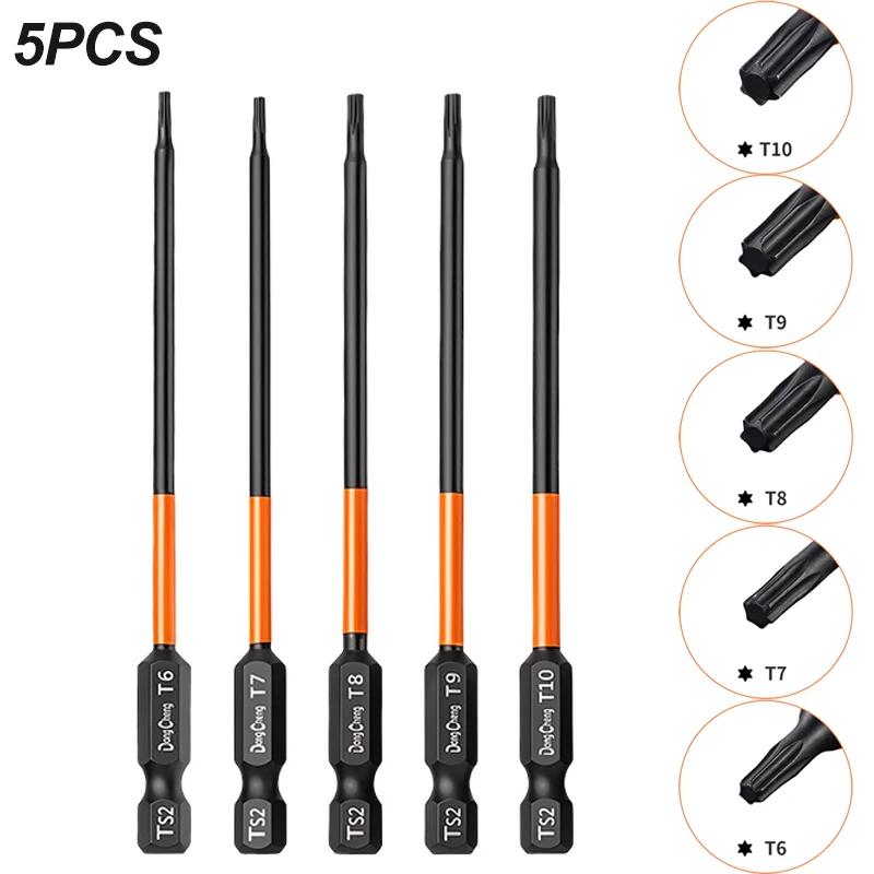 Magnetic Torx Screwdriver Bit Sets Precision T6 T7 T8 T9 T10 Torx Security Repair Tool 1/4' Hex Shank for Electric Screwdrivers