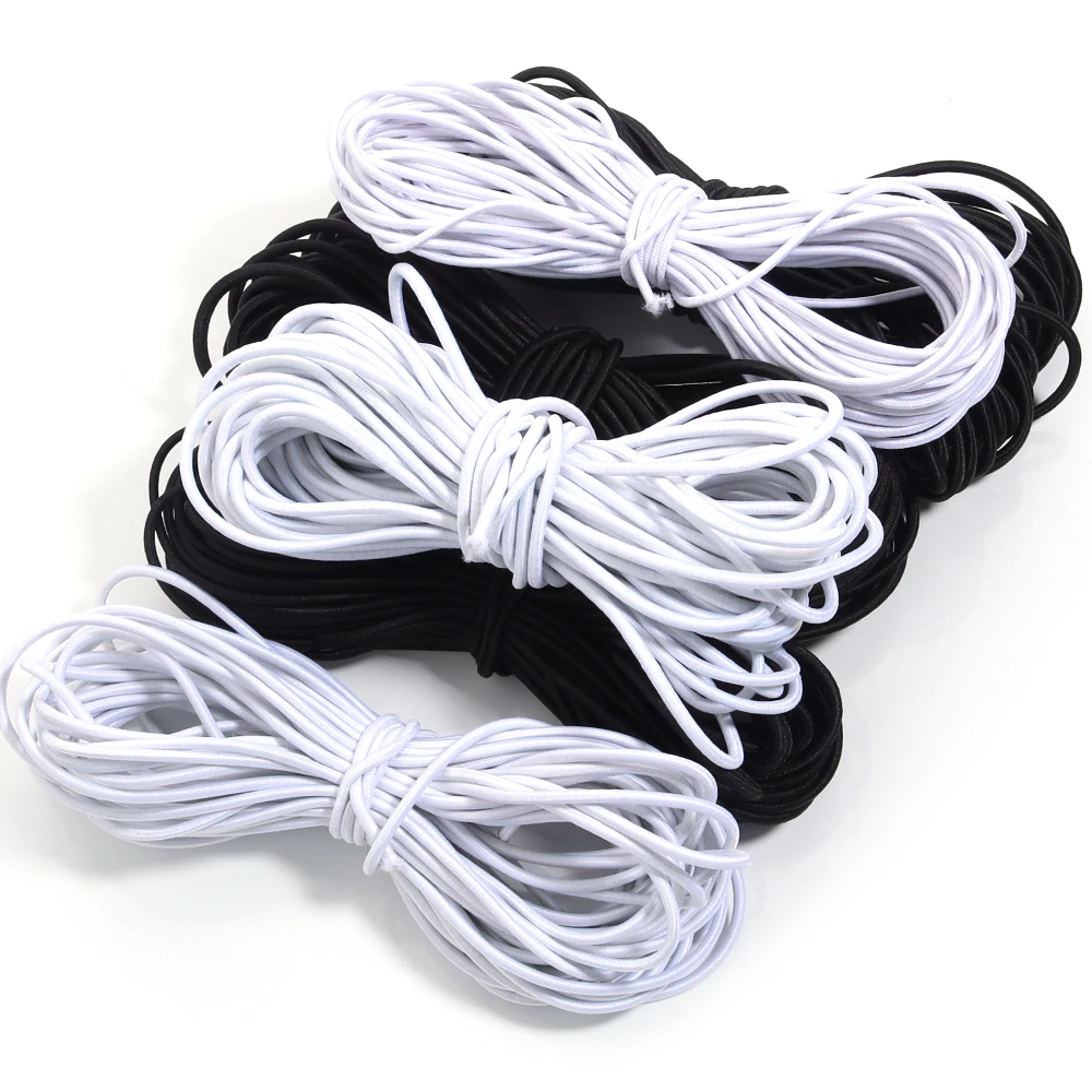 10 Meter 2/2,5/3 mm weiß schwarz rundes elastisches Band, elastisches Gummi-Stretch-Seil, Gummiband, elastische Linie, DIY-Nähzubehör