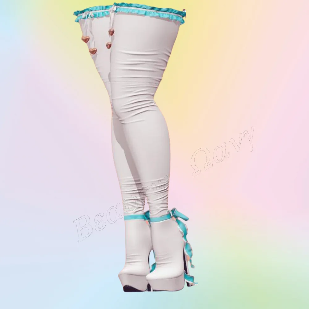 

Blue White Pleated Boots Platform Thigh High Round Toe Thin Cut Heels Shoes High Heel Shoes for Women 2025 Zapatos Para Mujere