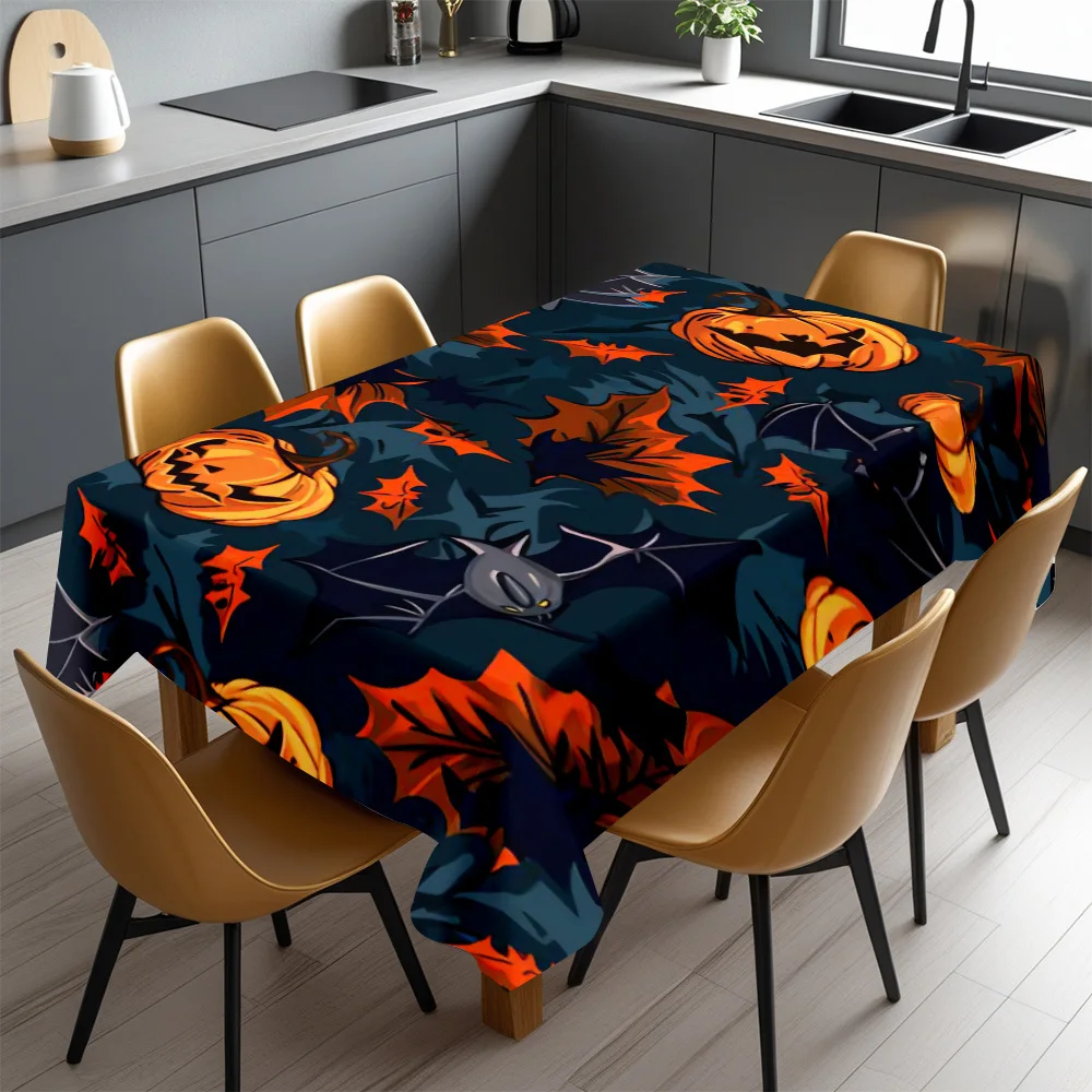 Halloween Rectangle Table Cloth Pumpkin Bat Maple Leaf Table Cover Reusable Tablecloth for Halloween Dining Room Party Decor