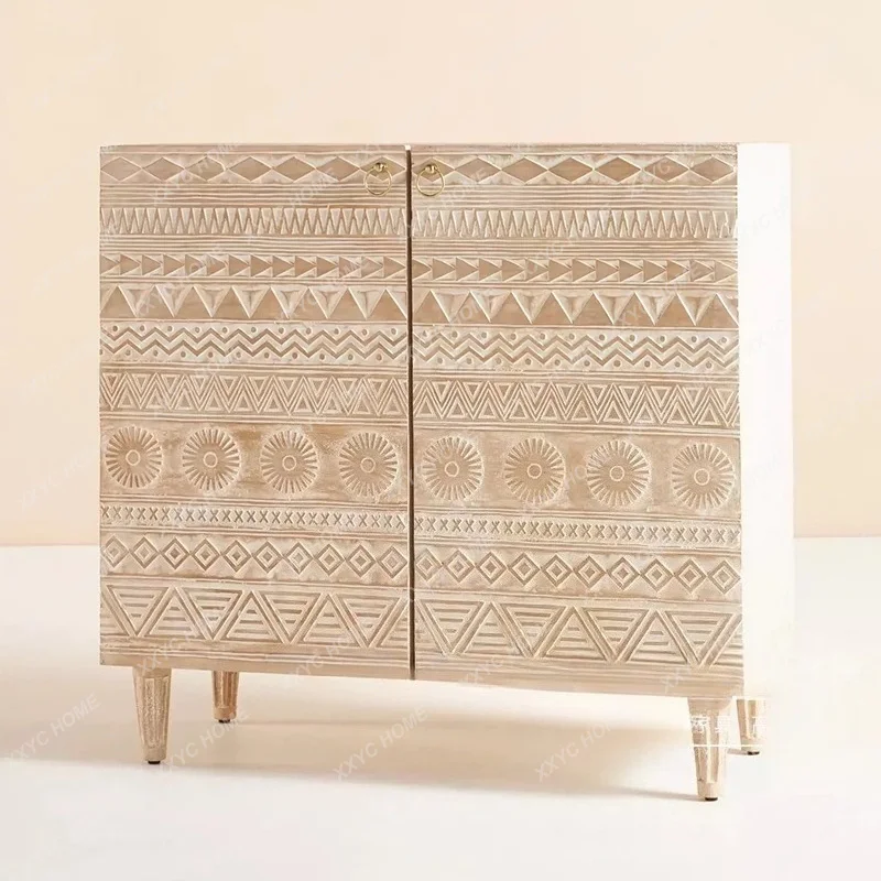 Solid wood carving flower porch cabinet living room locker dining side cabinet