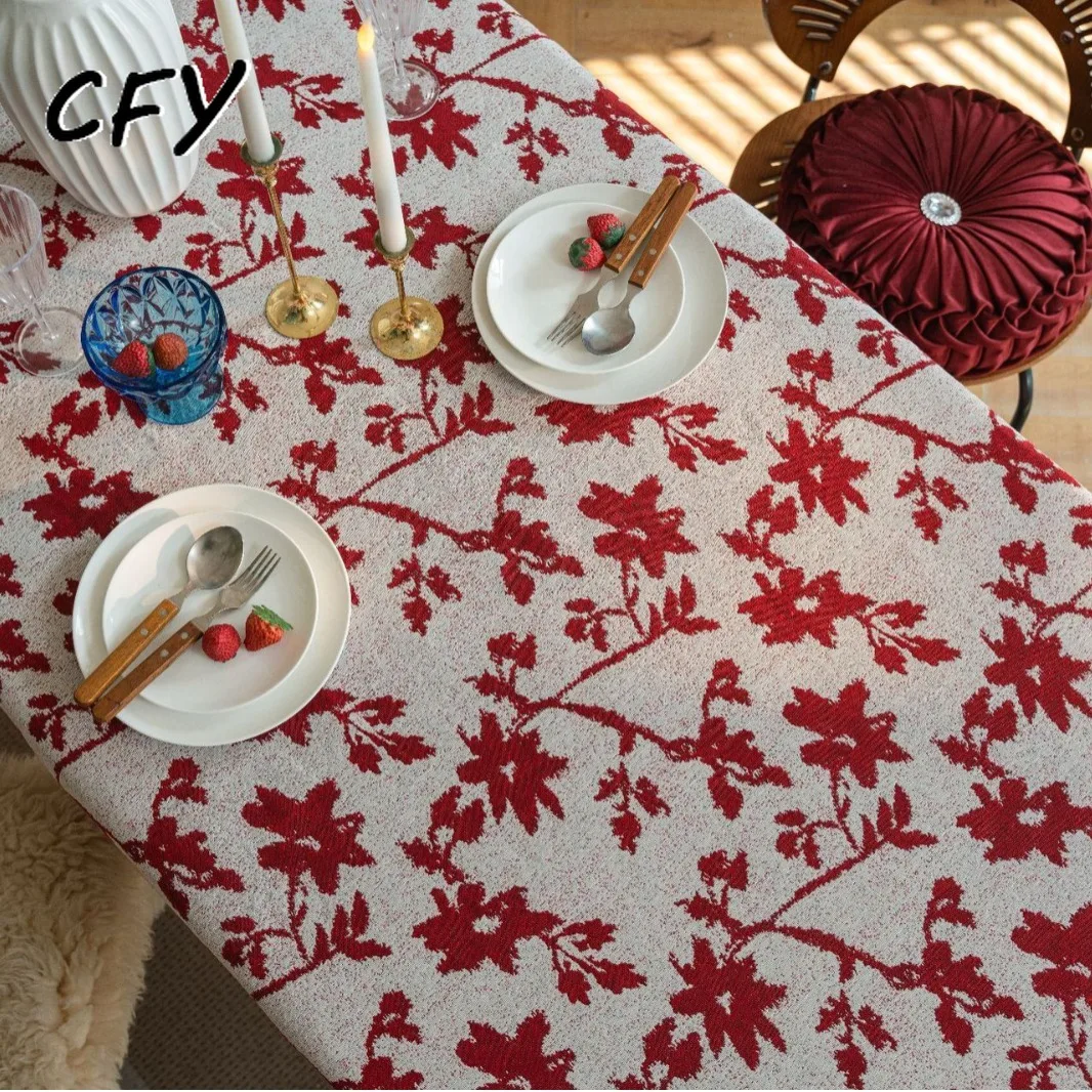 

Cotton Linen American Style Tablecloth Rose Jacquard Thick Rectangular Wedding Dining Table Cover Tea Table Cloth