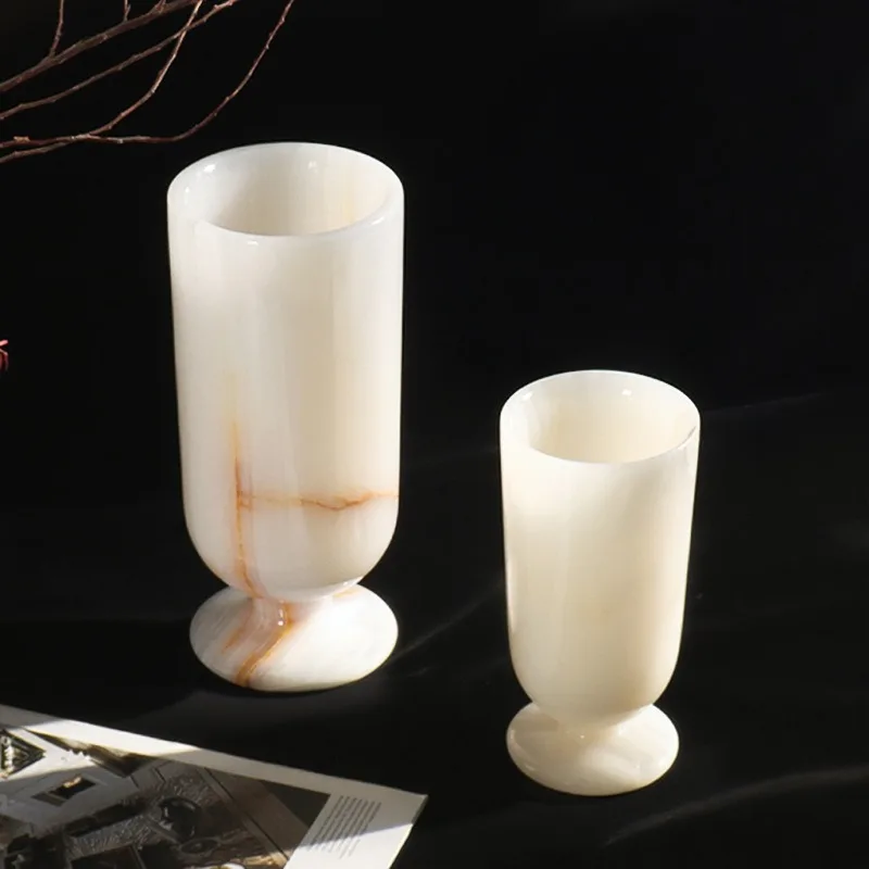 Luxury Vases Marble Classic Goblet Shape Unique Texture Tabletop Vases Elegant French Dining Table Ornament Home Decoration