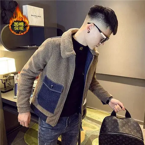 

Men's Winter Jackets Fashion 2023 Male Coats Hooded Lamb Fur Slim Jackets Popular Zipper Windbreaker Clothing Outerwear M59