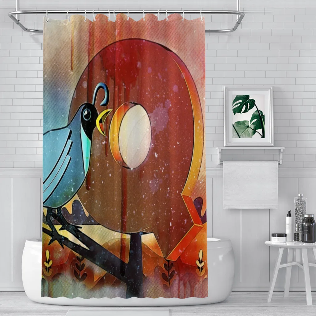 Letter Singing Bird Bathroom Shower Curtains Pattern Texture Painting Waterproof Partition Curtain Funny Home Decor Accessories