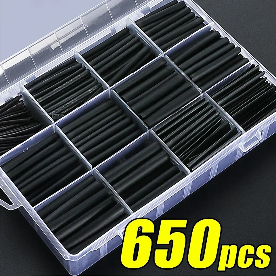 Black Heat Shrink Tube Kit Thermoresistant Wire Insulation Sleeves for Electrical Connections and Cable Protection 7 Sizes