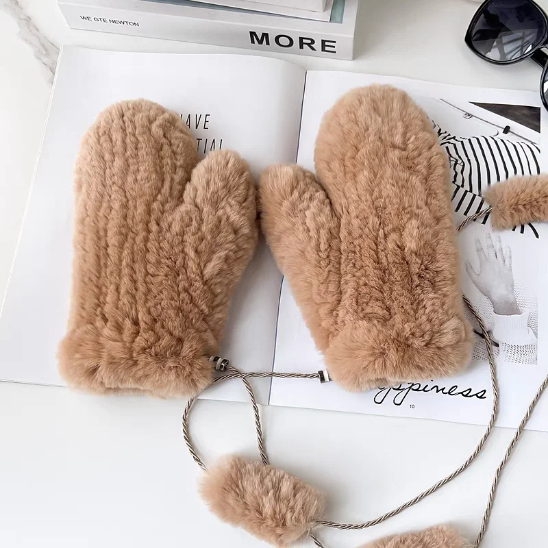 حار بيع الشتاء فتاة الطبيعية ريال ريكس أرنب الفراء قفازات جيدة مطاطا محبوك القفازات سيدة قفازات