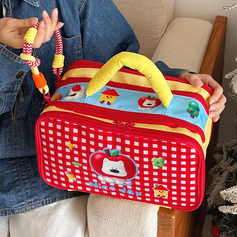 Christmas Color Cute Puppy Makeup Bag Divided Storage Large Capacity Portable Toilet Bag Handheld Storage Bag