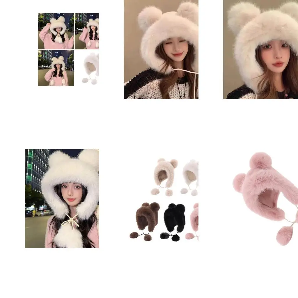 39bd Pelzhut Kopfpackpelz Pelzige Bär Weich verdickte Kapuze für Frauen Freien Verschleiß Ohr für Wintersportfahren Skifahren