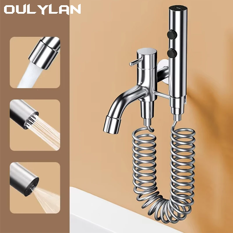 Flushing Spray Gun Balcony Mop Pool Wall Mounted Faucet with Toilet  Bathroom Laundry Pool Extended one in and two out Tap