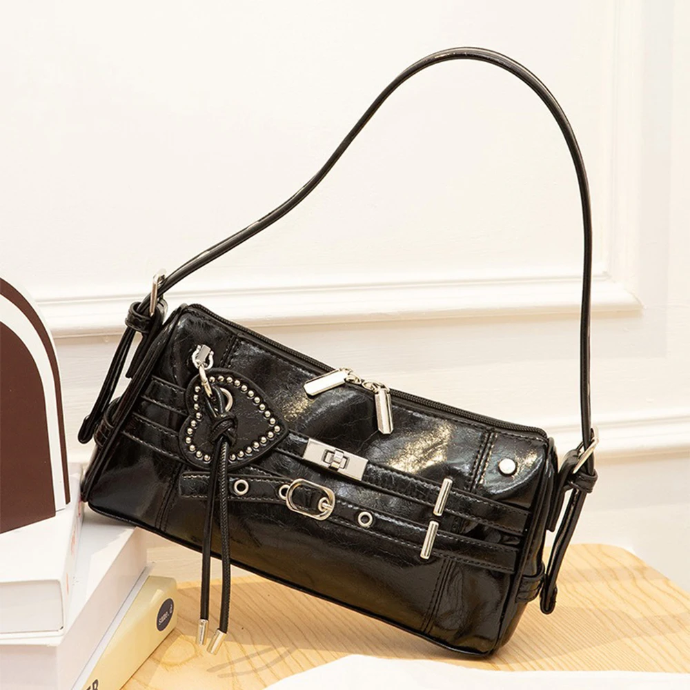Women's Shoulder Underarm Bag Handbag Belt Patterns Motor Punk Retro Leather Female Lady Spice Girls Y2K Armpit Crossbody Bags
