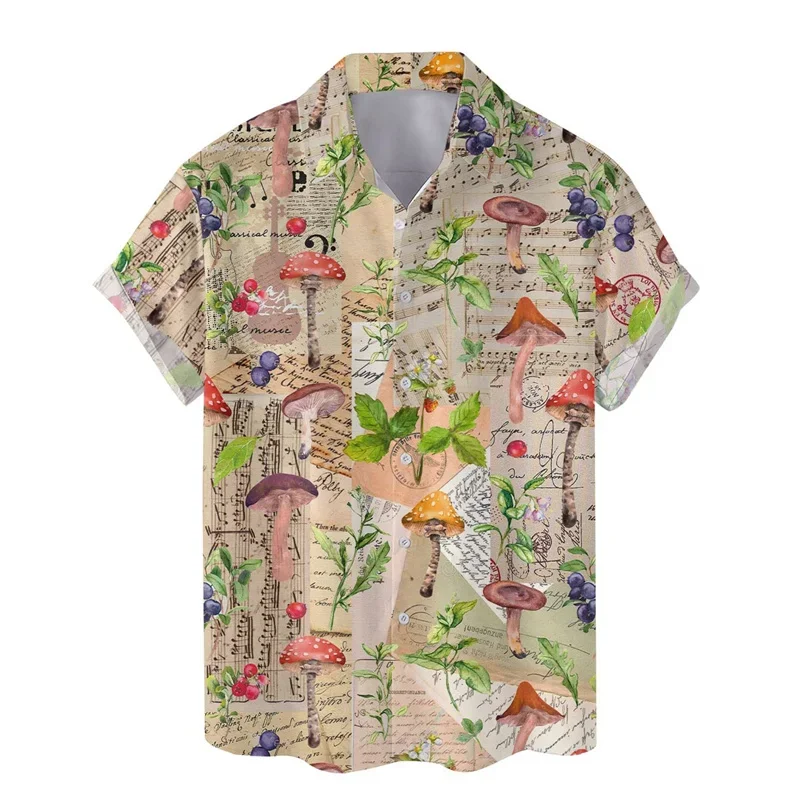 Colorful Mushroom 3d Print Hawaiian Shirt Men Summer Vacation Shirts Button Lapel Short Sleeve Street Beach Aloha Shirt Clothing